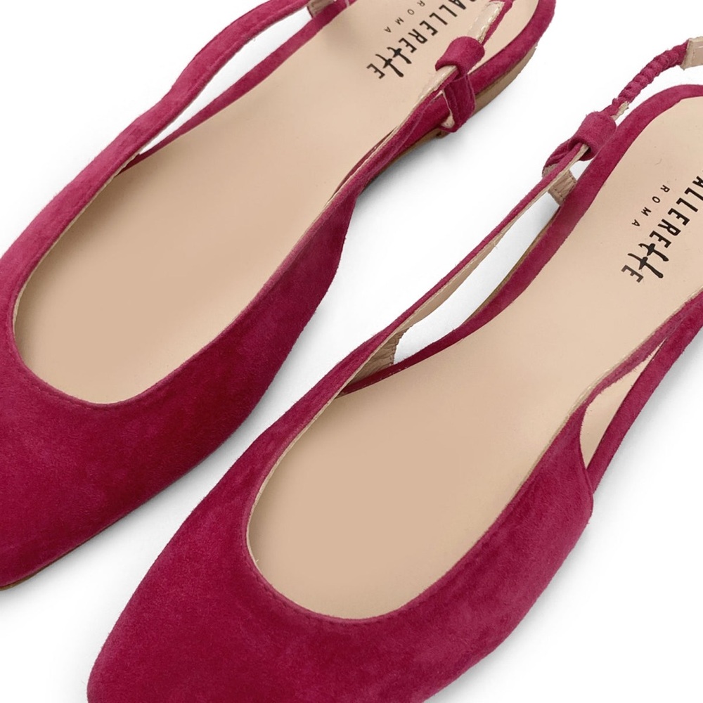 BALLERETTE • Fuchsia Suede Square Toe Slingback Ballet Flats Made In Italy - Picture 3 of 7